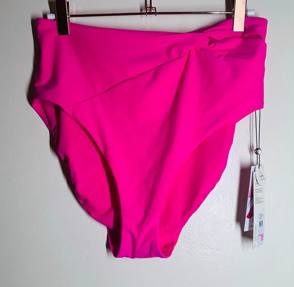 🌸 Calia Pink High Rise Side Twist Bikini Bottom Size Medium in Pink Heat